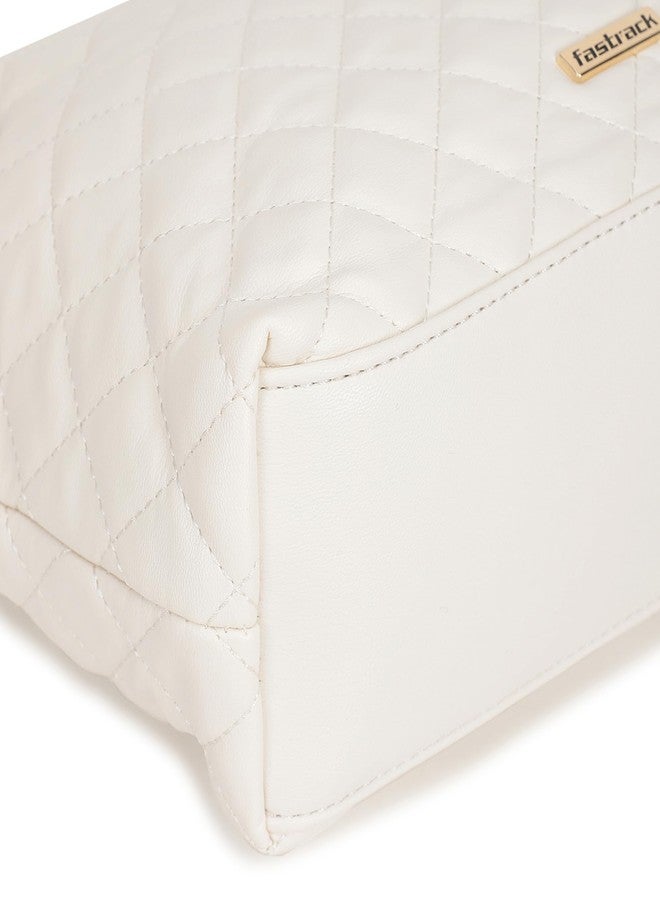 Fastrack Quilted Shoulder Bag | Faux-Leather Women's Handbag with Gold Chain Strap | White Sling Bag for Casual & Everyday Carry - Image 5